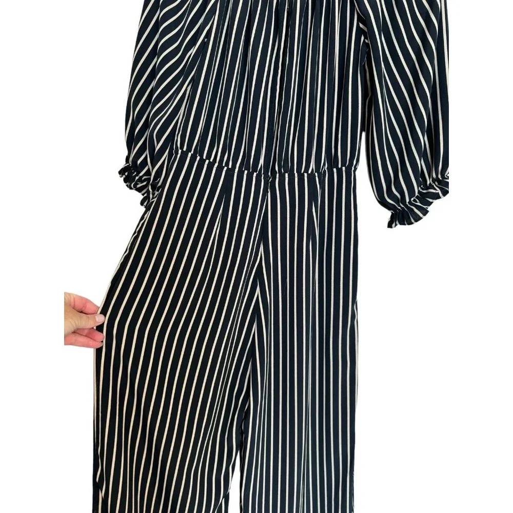 Olivaceous Small Jumpsuit Striped Short Sleeve Polyester Ruffle Neckline NWT